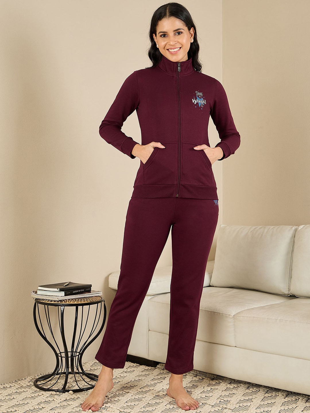 

July High Neck Long Sleeves T-Shirt With Pyjama, Maroon
