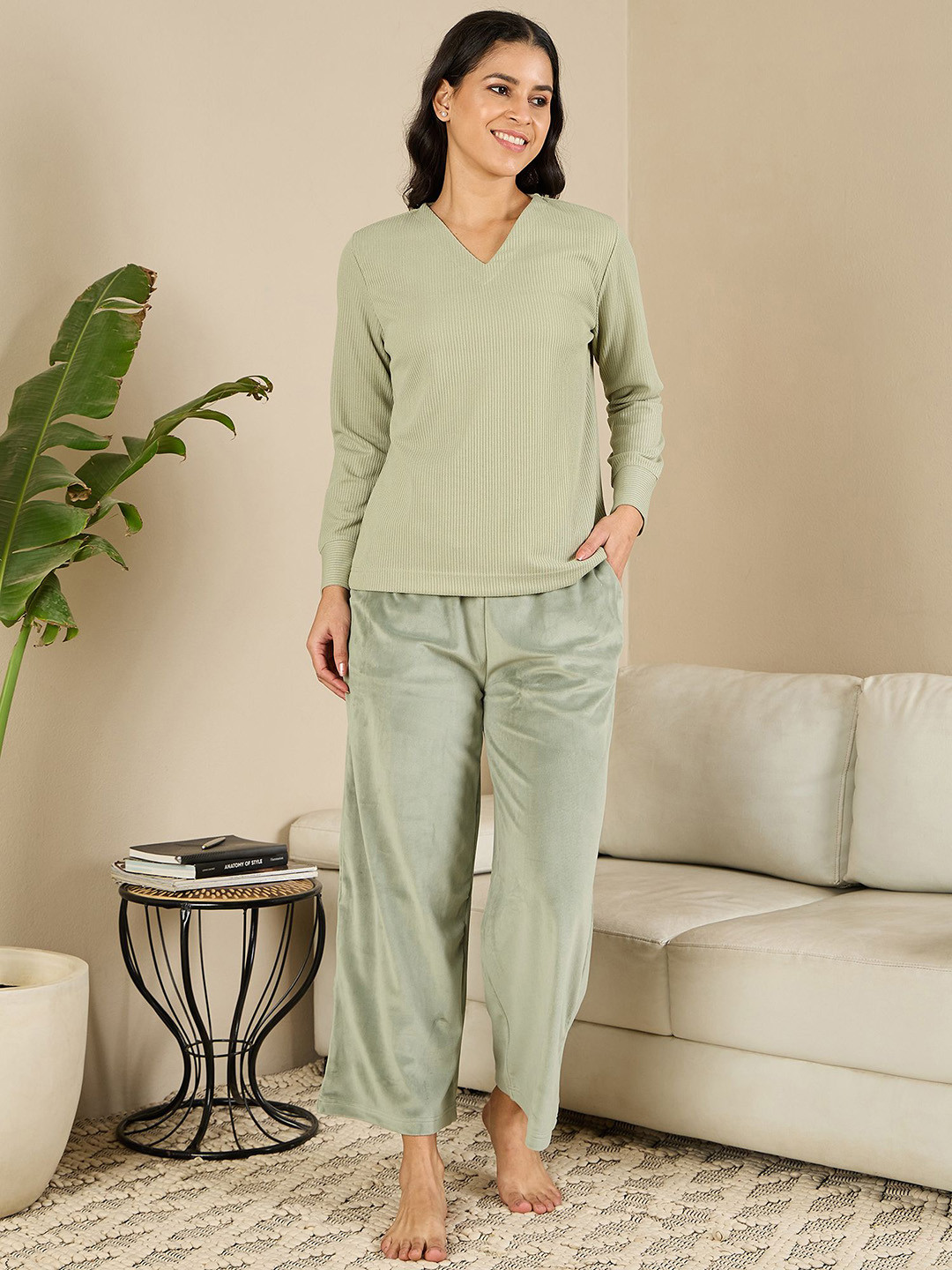 

July Striped Long Sleeves T-Shirt With Pyjama, Green