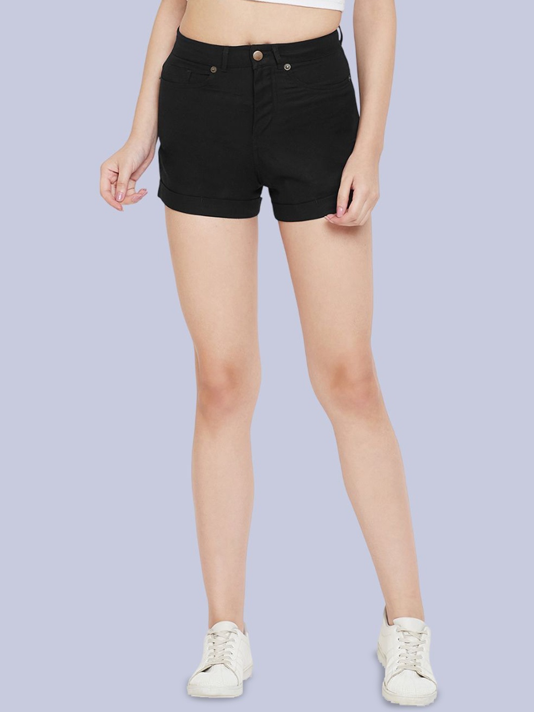 

Hypernation Women Mid-Rise Pure Cotton Denim Short, Black