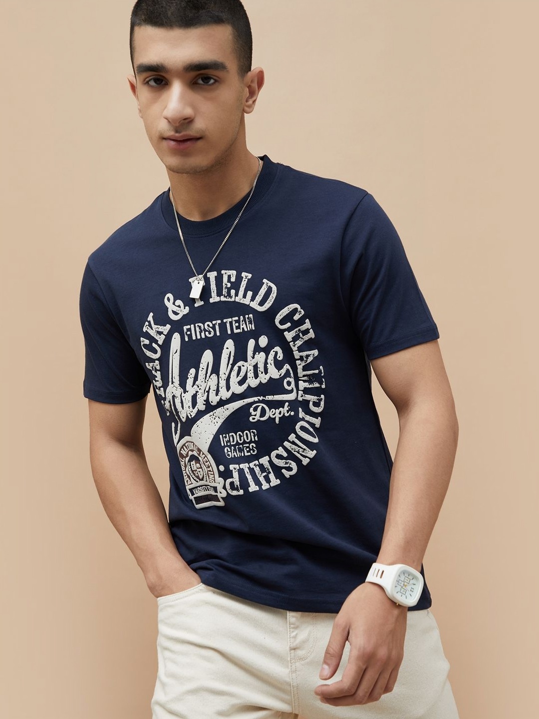 

Fame Forever by Lifestyle Men Typography Printed Round Neck Cotton T-shirt, Navy blue