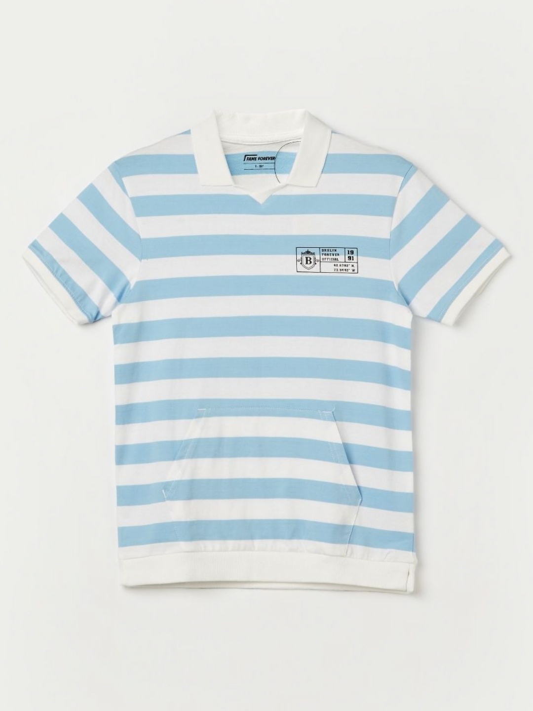 

Fame Forever by Lifestyle Boys Striped Polo Collar Cotton T-shirt, Blue