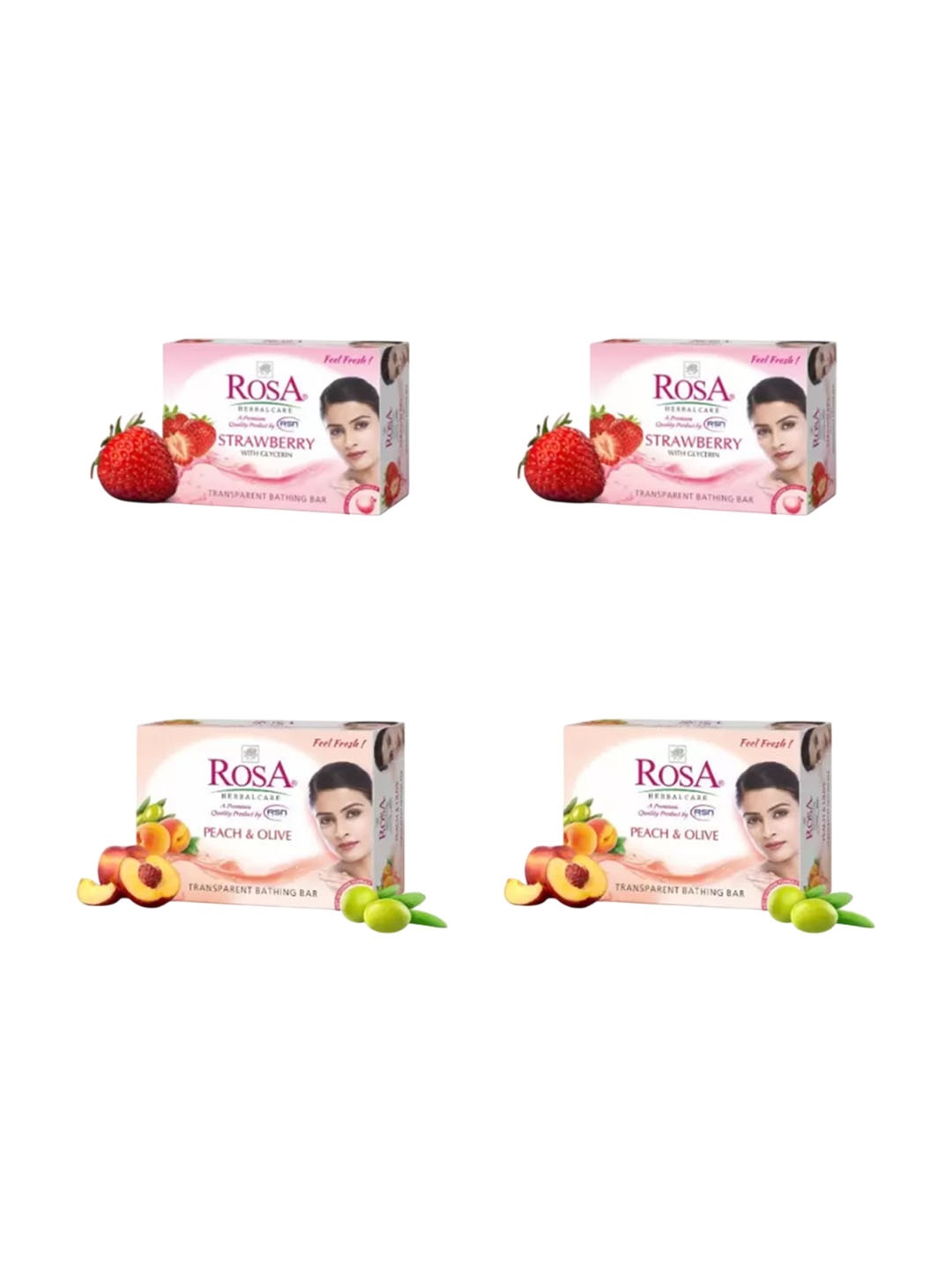 

ROSA Set Of 4 Transparent Strawberry, Peach & Olive Gel Soap- 100 g Each, Red