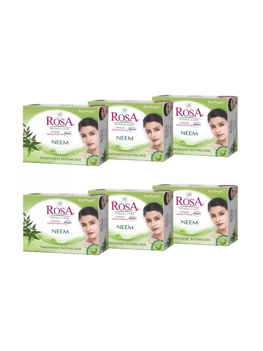 

ROSA Set of 6 Neem Transparent Gel Nourishing Soap with Glycerine - 100 g each, Sea green