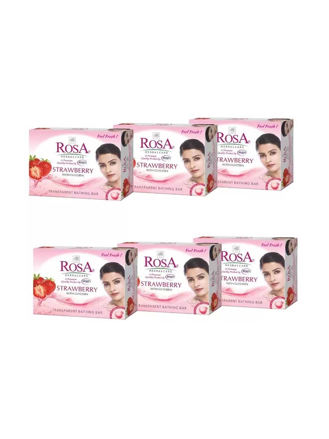 

ROSA Set Of 6 Transparent Strawberry Glycerin Gel Soap- 100 g Each, Red