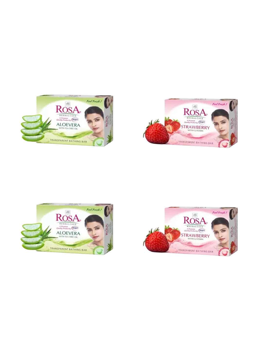 

ROSA Herbal Care Set Of 4 Transparent Aloevera & Strawberry Gel Soap- 100 g Each