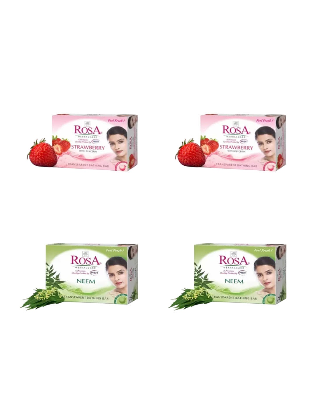 

ROSA Set Of 4 Transparent Neem & Strawberry Gel Soap To Combat Dryness - 100 g Each