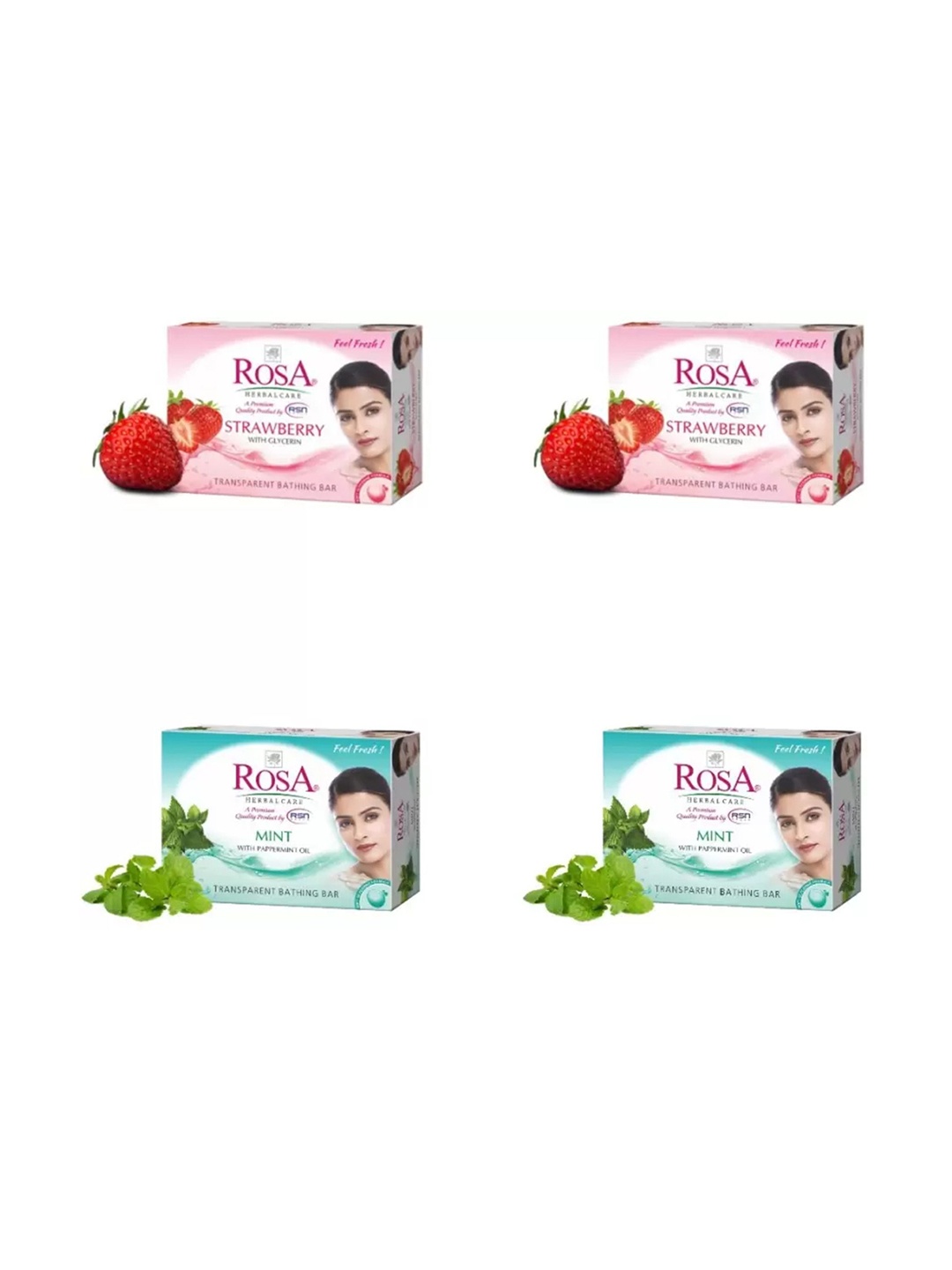 

ROSA Set of Transparent Gel Nourishing Soaps 100 g each - 2 Strawberry & 2 Mint, Pink