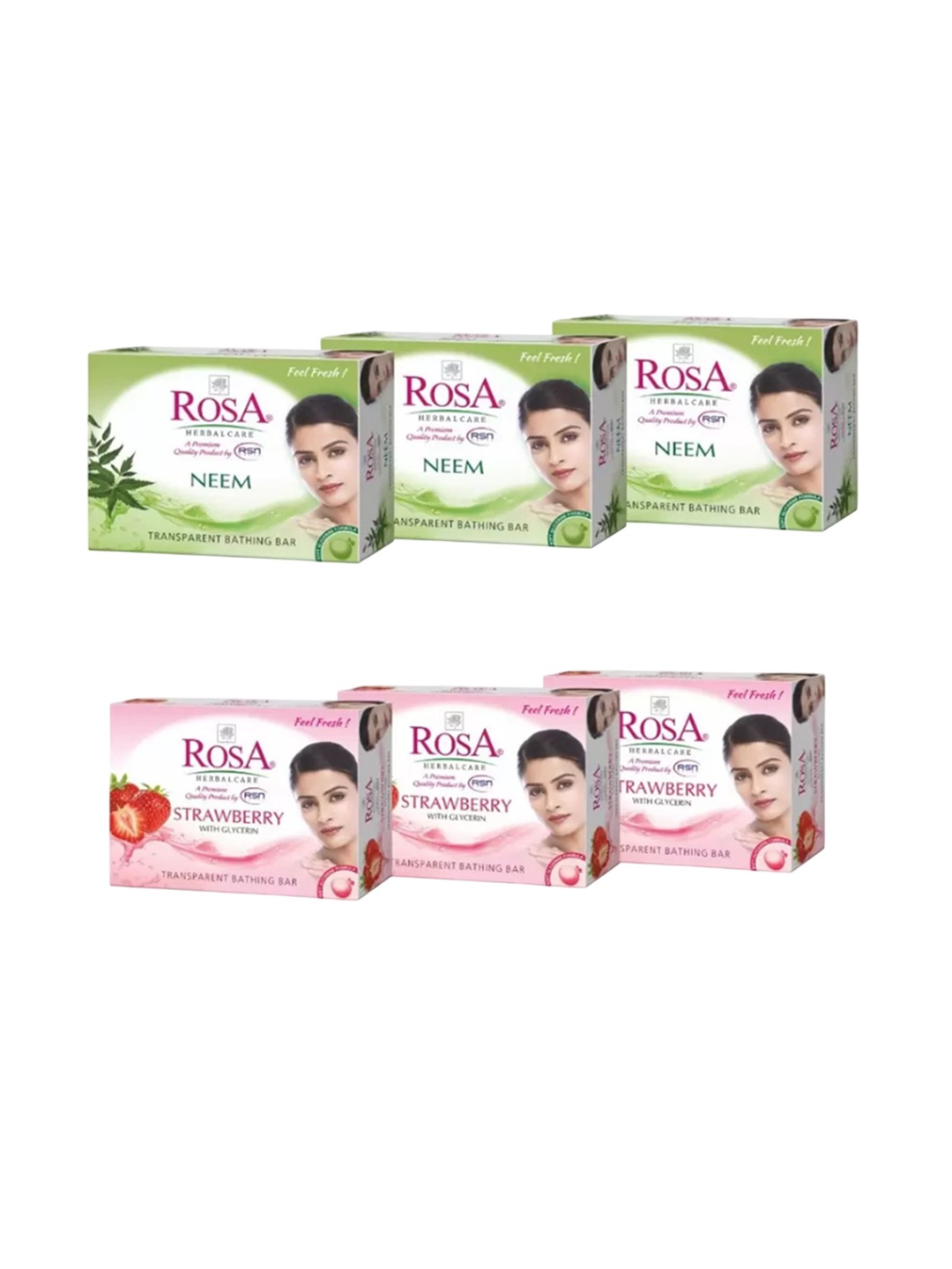 

ROSA Set of Transparent Gel Nourishing Soaps 100 g each - 3 Strawberry & 3 Neem, Pink