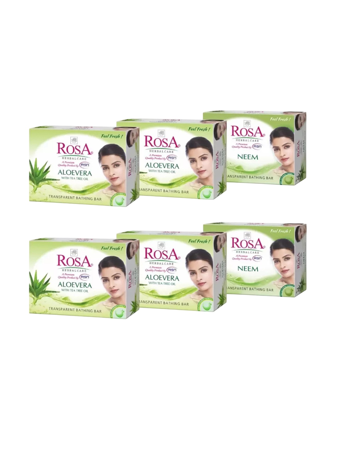 

ROSA Set of Transparent Gel Nourishing Soaps 100 g each - 4 Aloevera & 2 Neem, Sea green