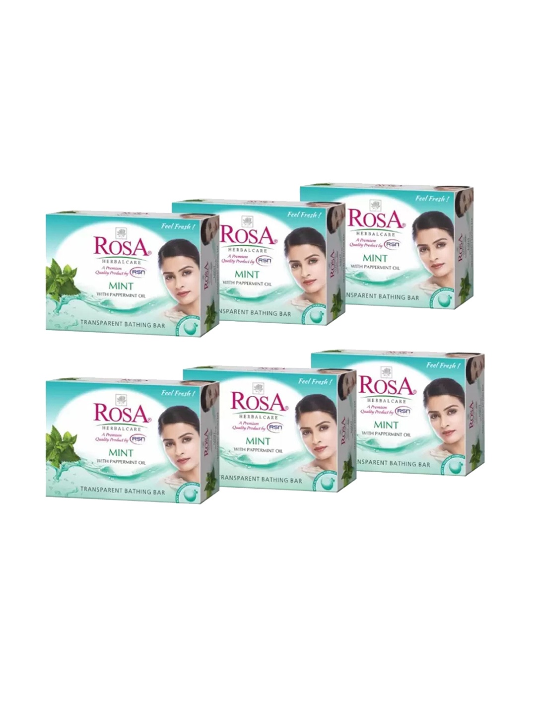 

ROSA Set of 6 Mint Transparent Gel Nourishing Soap with Peppermint Oil - 100 g each, Turquoise blue