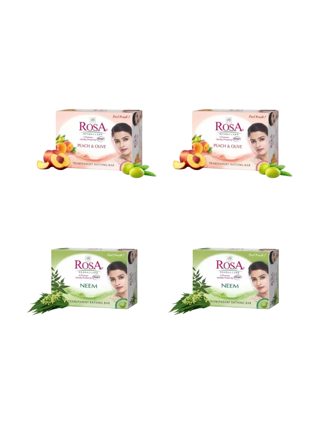 

ROSA Set of Gel Nourishing Soaps 100 g each - 2 Neem & 2 Peach-Olive, Orange