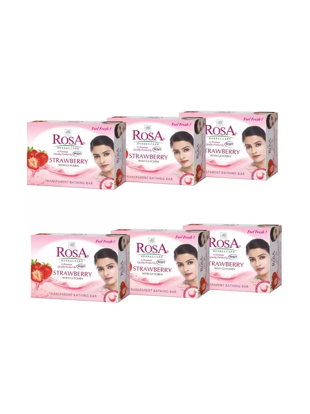 

ROSA Herbal Care Set Of 6 Transparent Strawberry Glycerin Gel Soap- 100 g Each