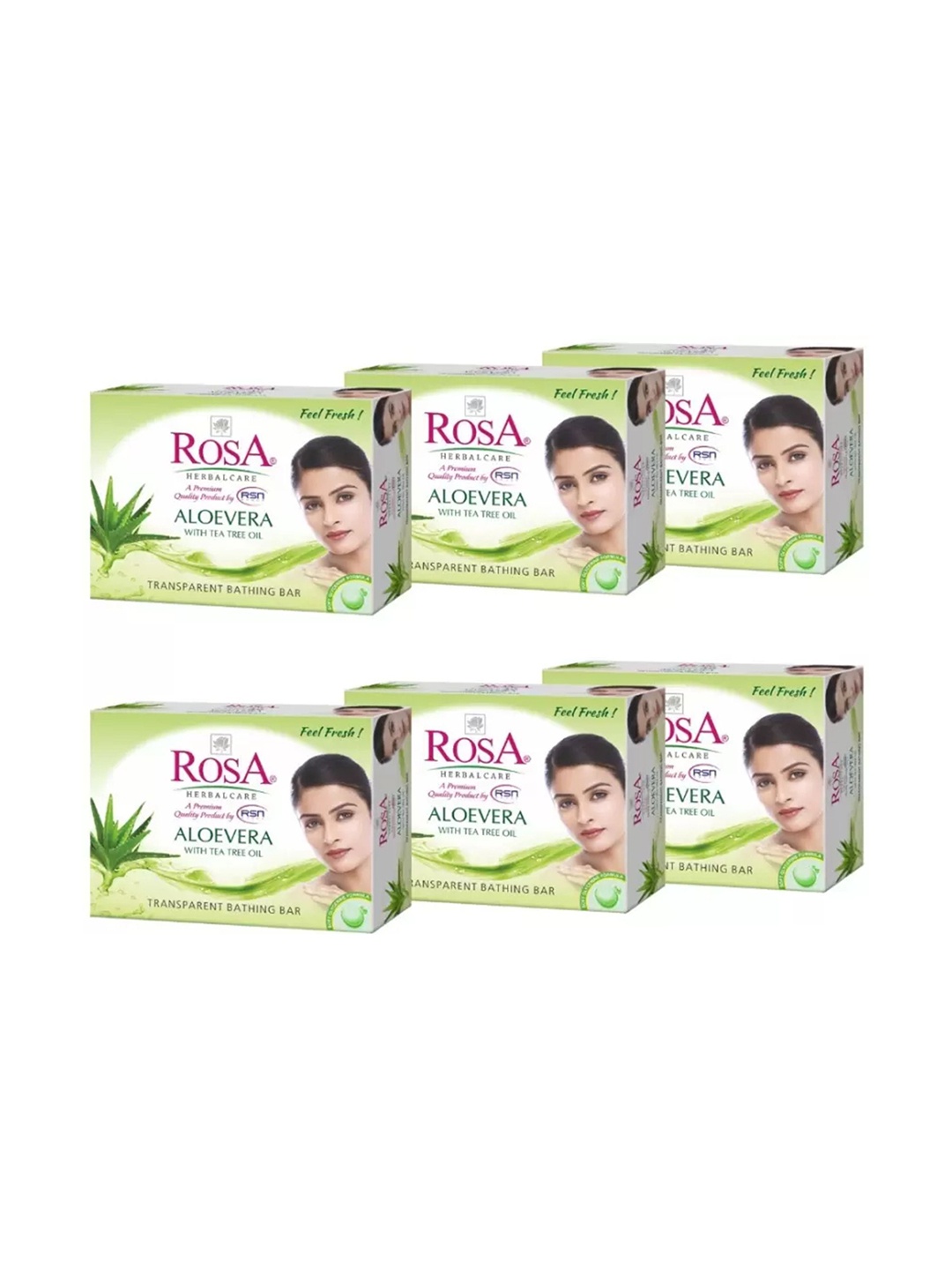 

ROSA Herbal Care Set Of 6 Transparent Aloevera Gel Soap With Tea Tree Oil - 100 g Each