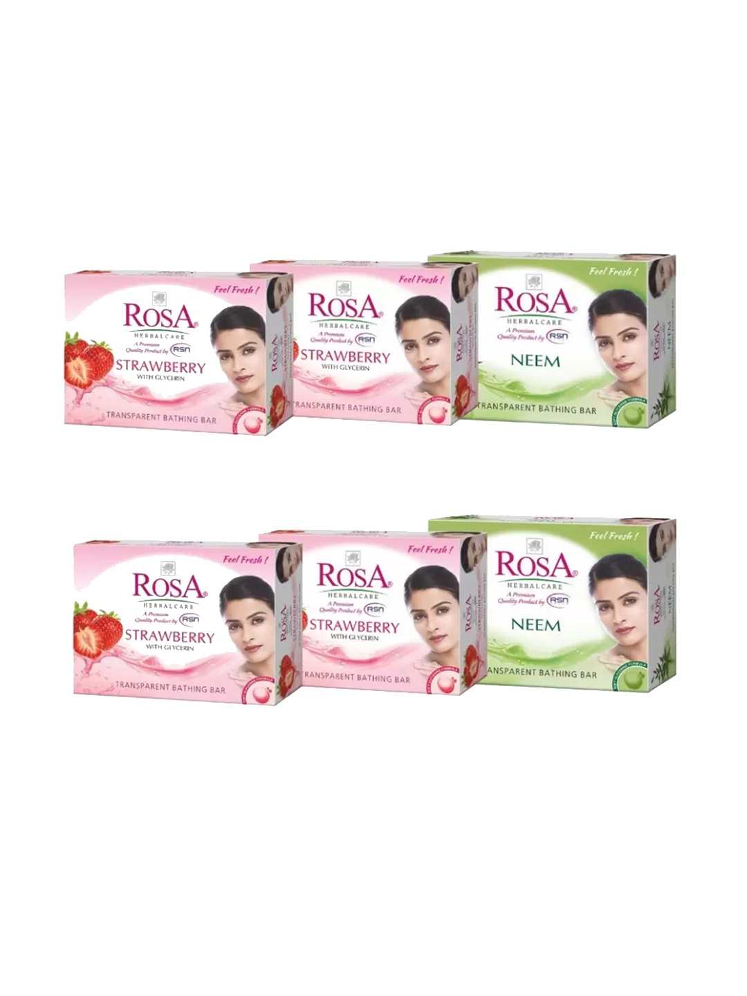 

ROSA Set of Transparent Gel Nourishing Soaps 100 g each - 2 Neem & 4 Strawberry, Sea green