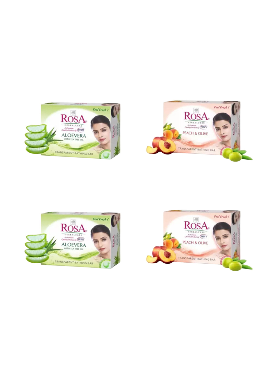 

ROSA Set Of 4 Aloevera, Peach & Olive Bathing Bar - 100g Each, Sea green
