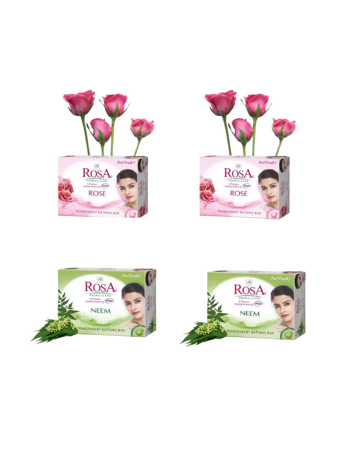 

ROSA Set Of 4 Rose & Neem Bathing Bar - 100g Each, Pink