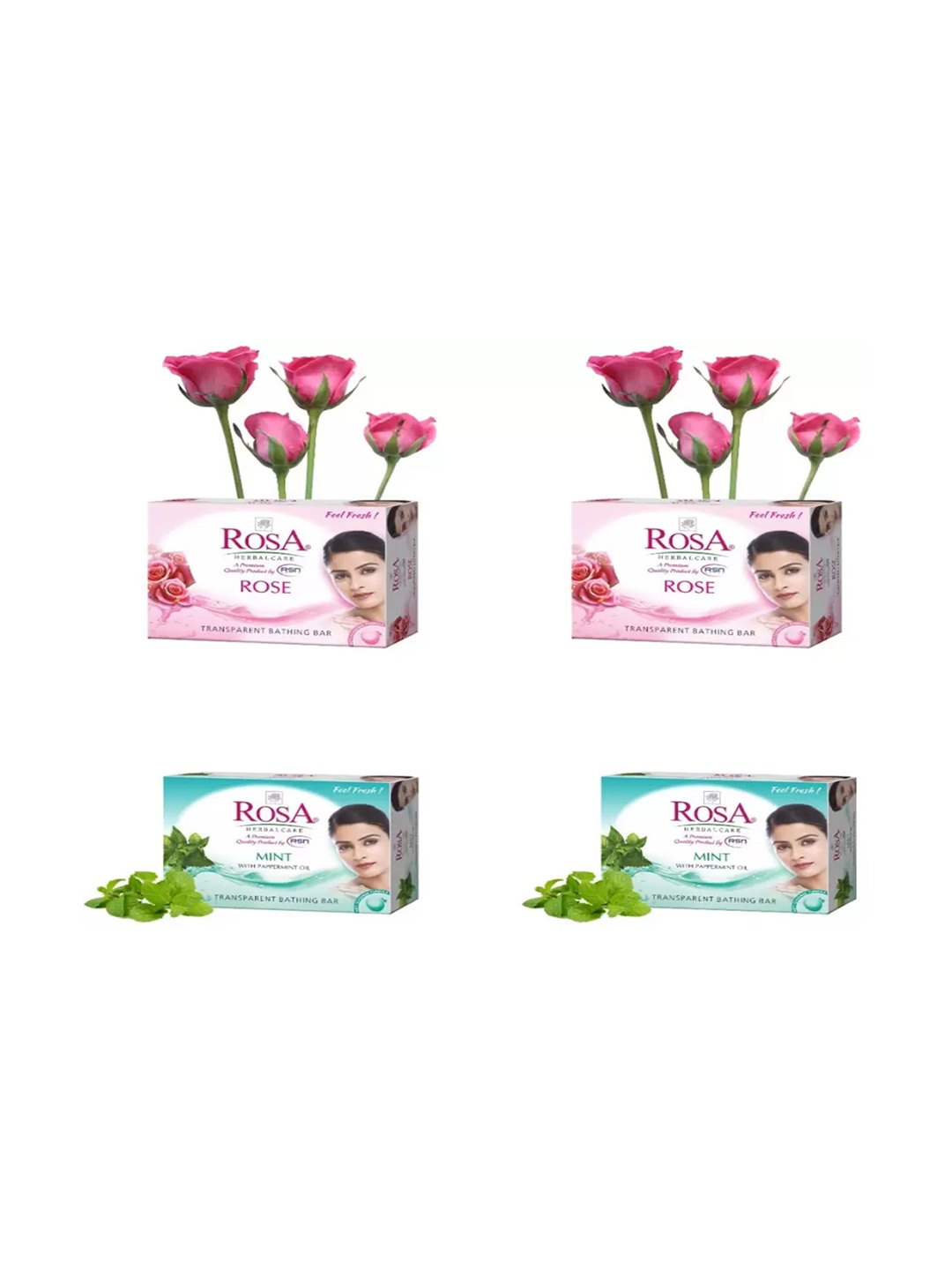 

ROSA Set Of 4 Transparent Mint & Rose Gel Soap For Nourishment - 100 g Each, Red