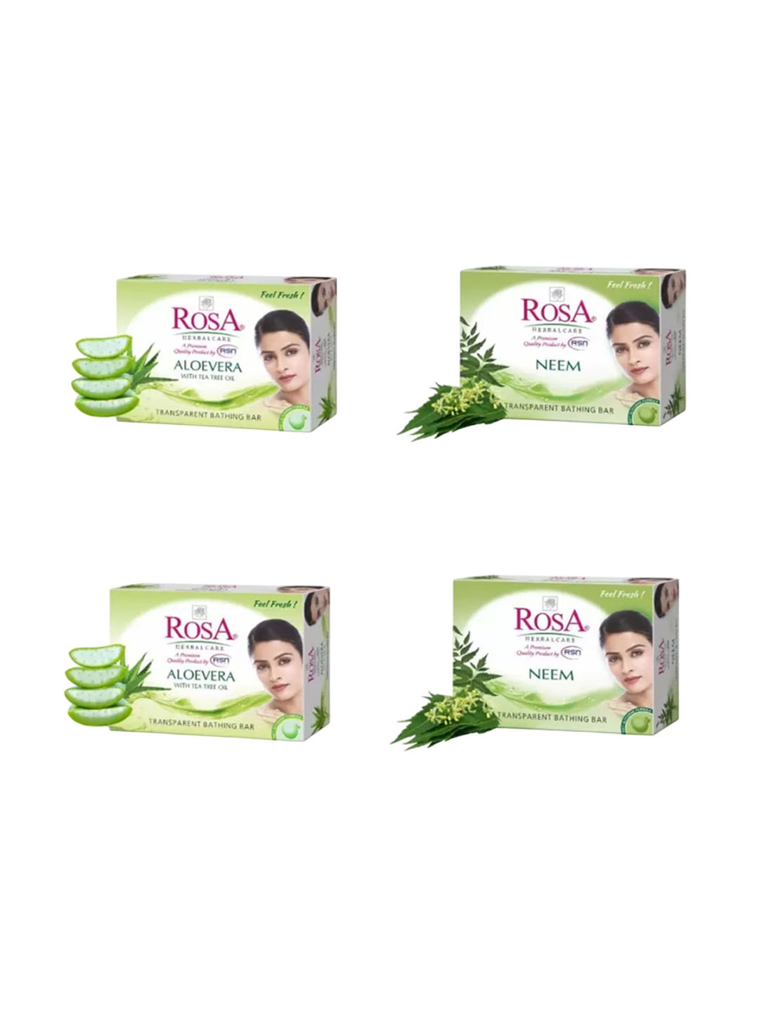 

ROSA Set of Transparent Gel Nourishing Soaps 100 g each - 2 Neem & 2 Aloevera, Sea green