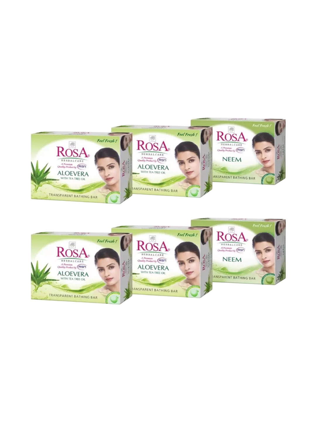 

ROSA Herbal Care Set Of 6 Neem & Aloevera Gel Soap With Tea Tree Oil - 100 g Each, Transparent