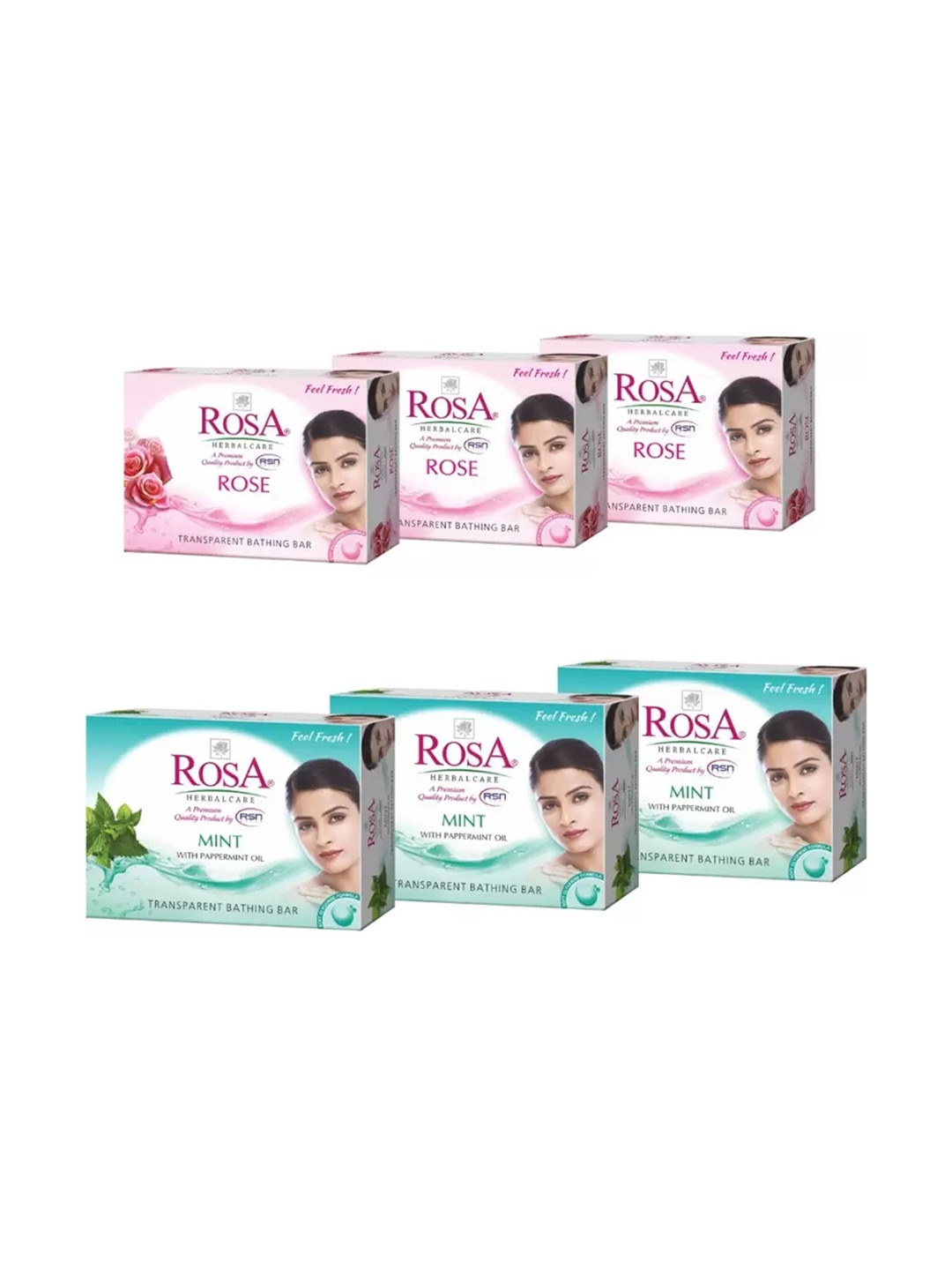 

ROSA Herbal Care Set Of 6 Transparent Mint & Rose Gel Soap For Nourishment - 100 g Each