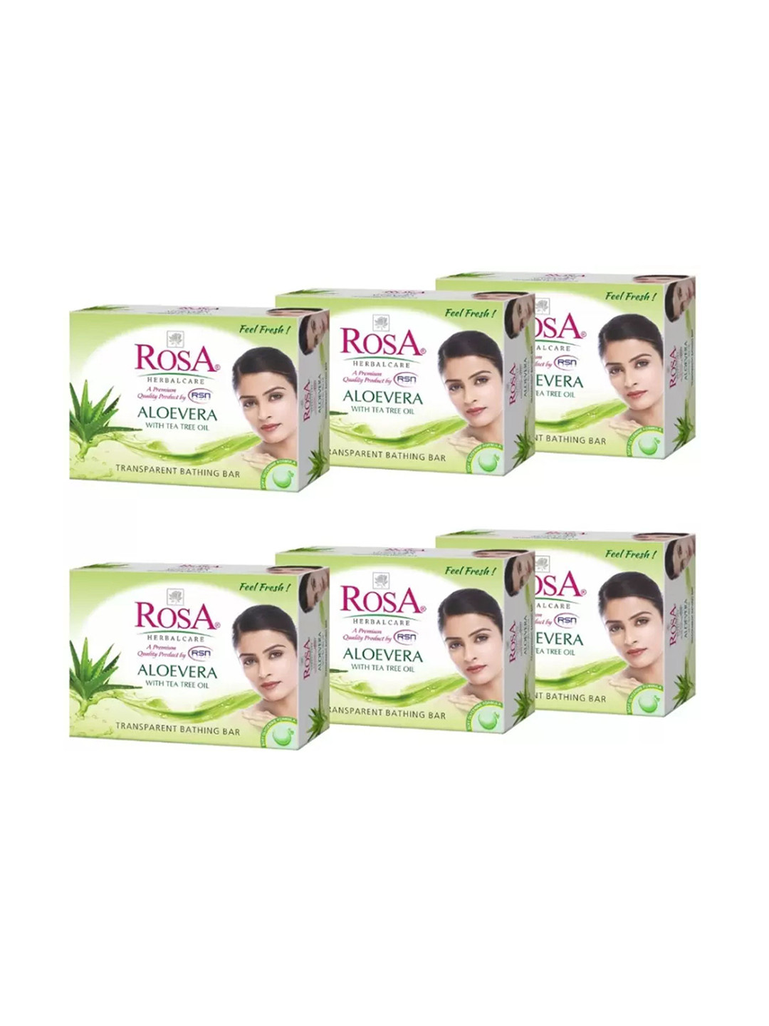 

ROSA Set of 6 Aloevera Transparent Gel Nourishing Soap with Tea Tree Oil - 100 g each, Sea green