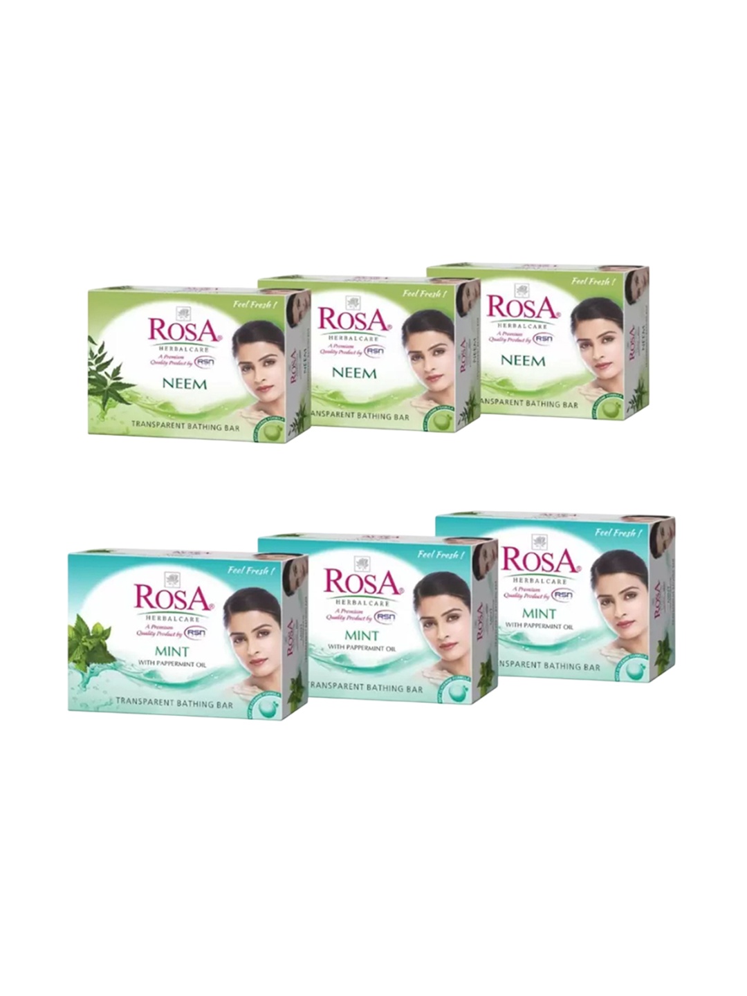 

ROSA Set Of 6 Neem & Mint Soaps - 100 g Each, Sea green