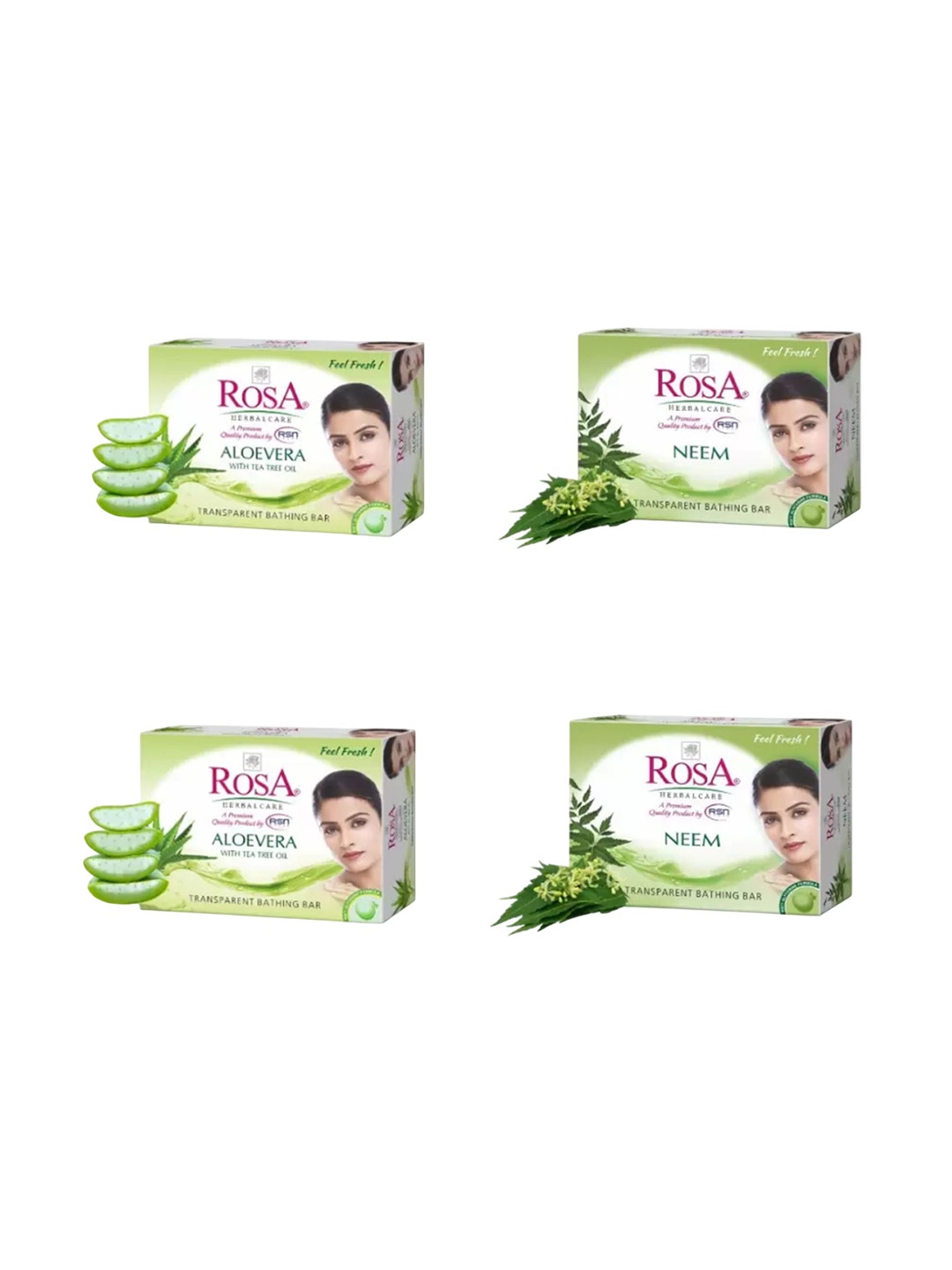 

ROSA Herbal Care Set Of 4 Aloevera & Neem Gel Soap For Moisturized Skin- 100 g Each, Transparent