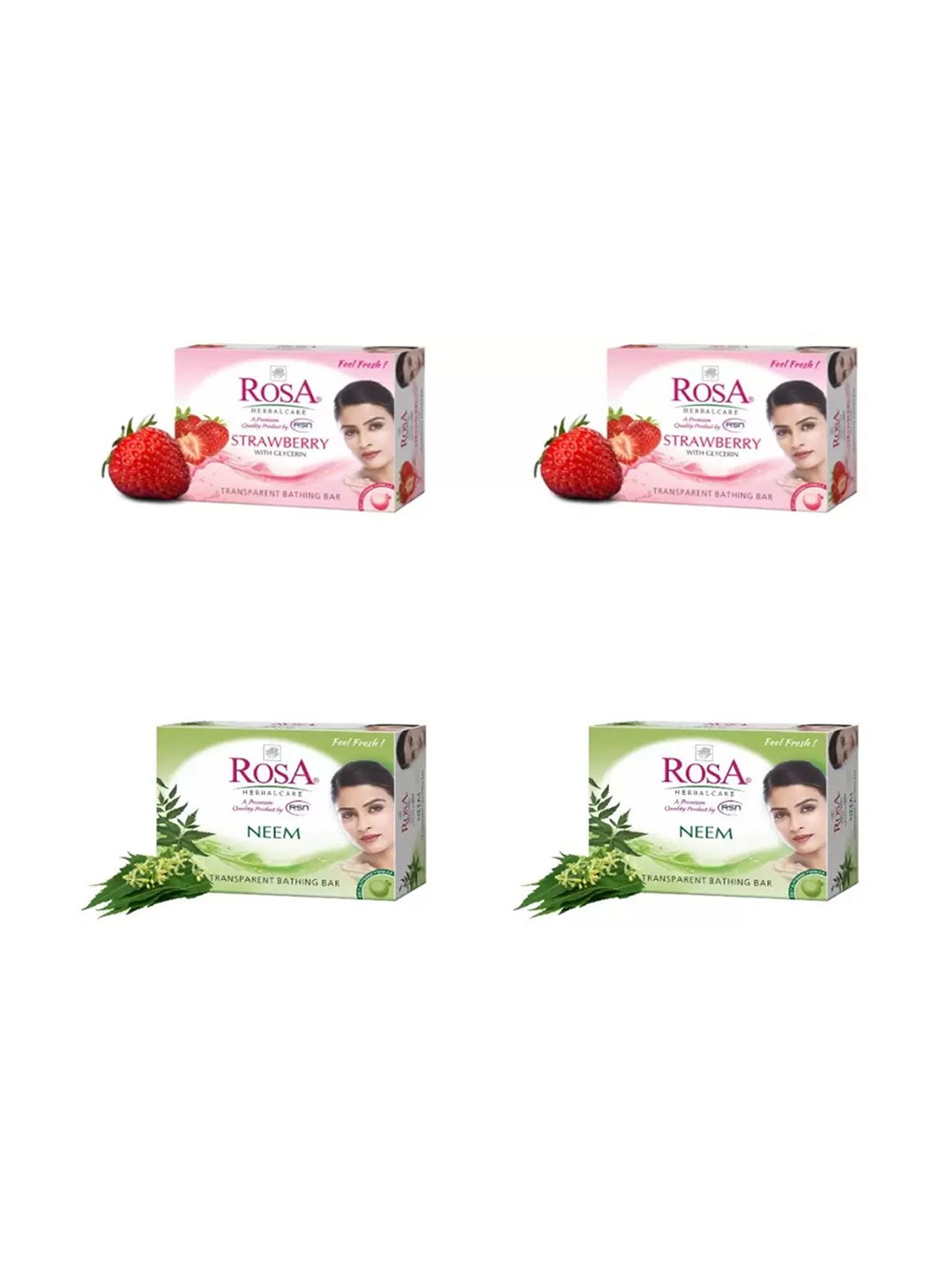 

ROSA Set Of 4 Transparent Strawberry & Neem Gel Soap- 100 g Each, Red