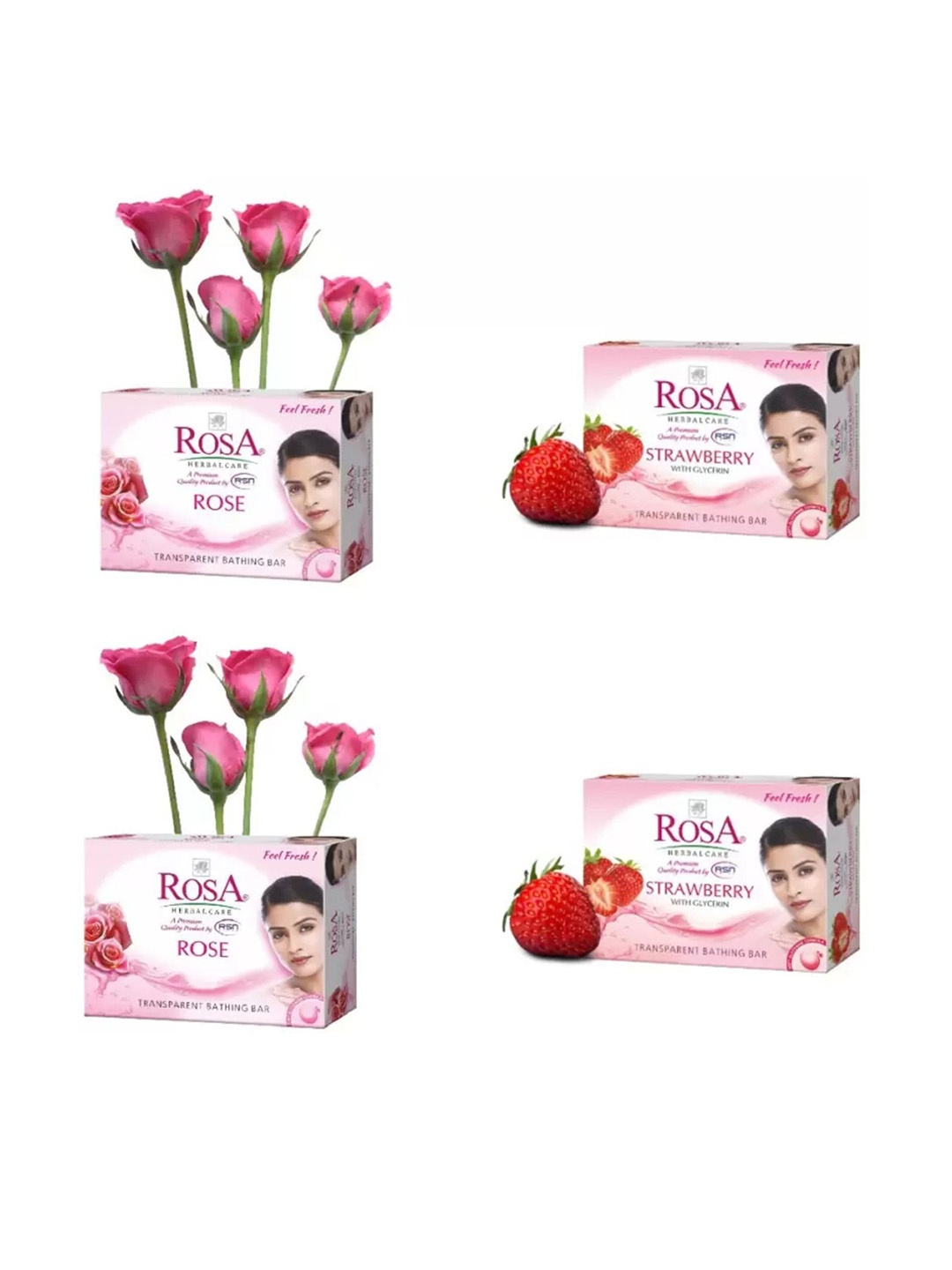 

ROSA Set Of 4 Transparent Strawberry & Rose Gel Soap- 100 g Each, Red