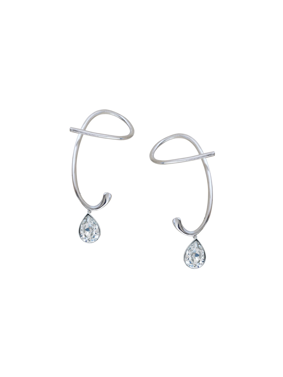 

ESME Silver-Plated Swarovski Crystal Studded Contemporary Shaped Drop Earrings