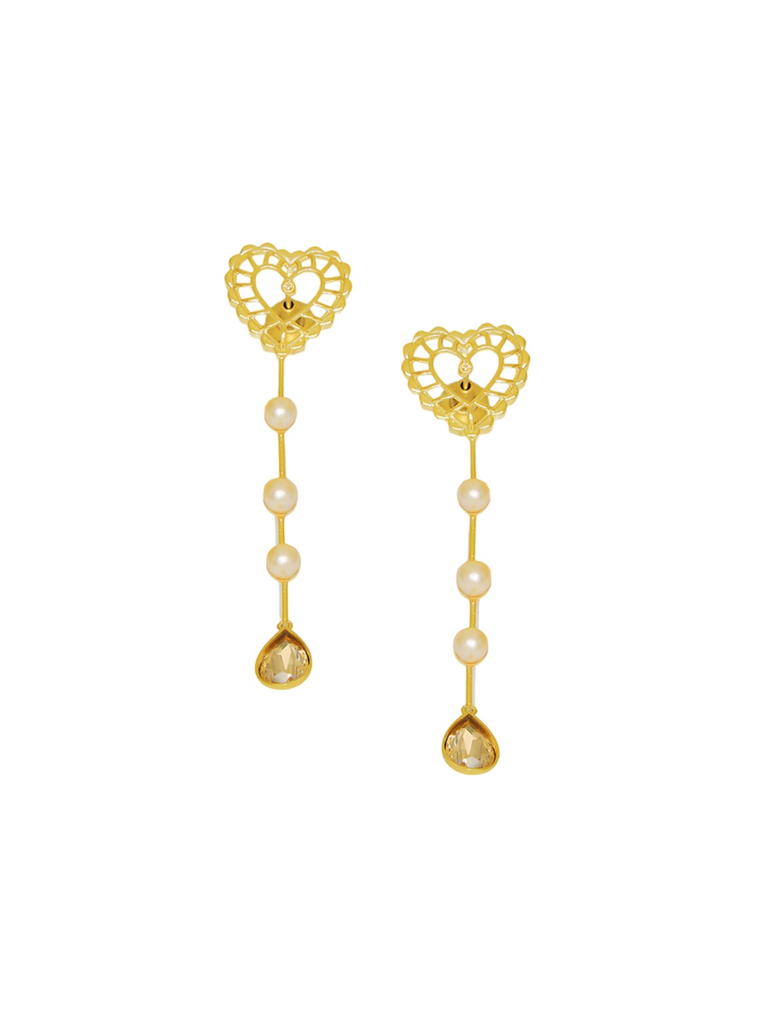 

ESME Gold-Plated Pearl Studded Swarovski Crystal Heart Shaped Drop Earrings