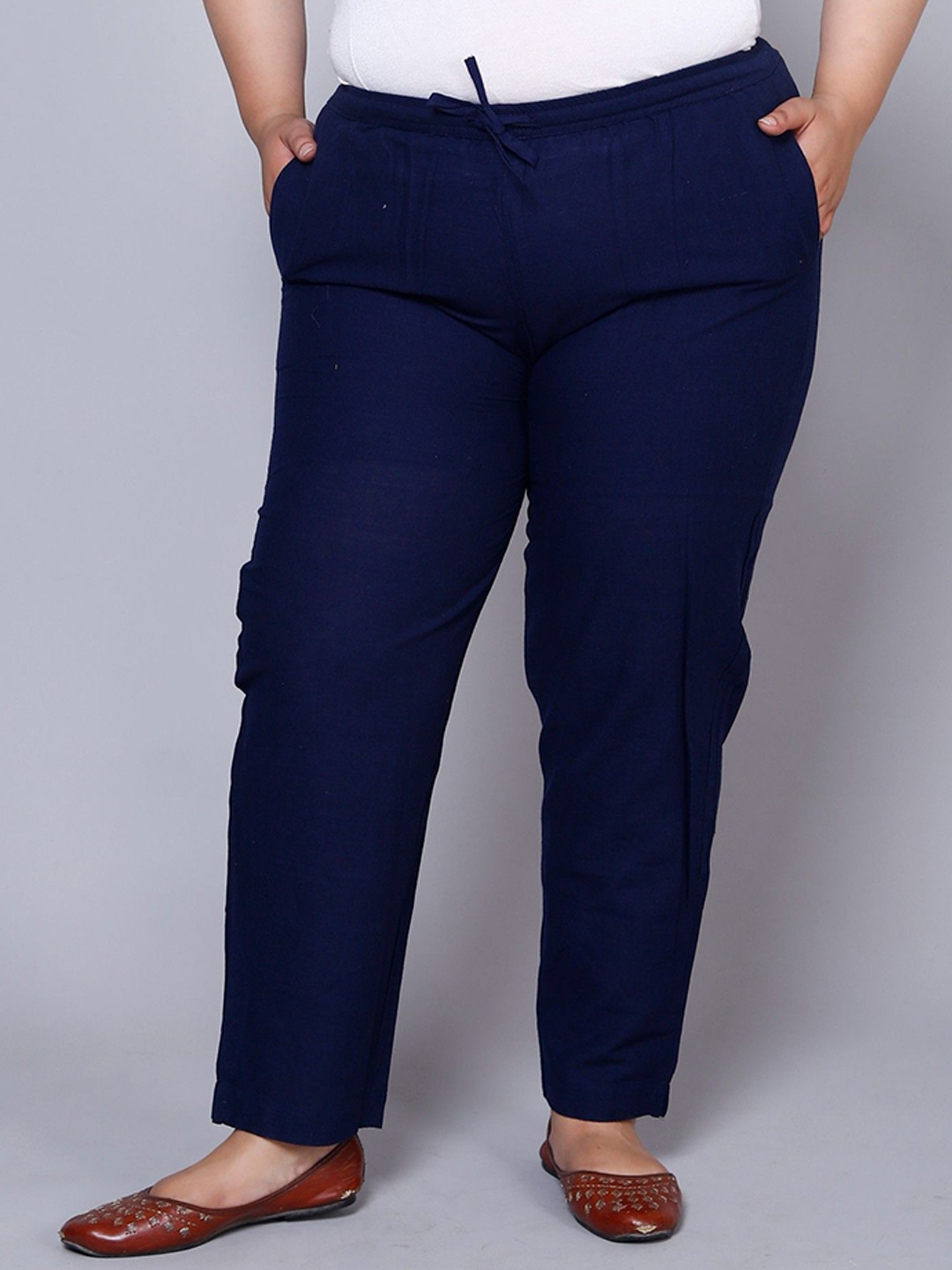 

Prin Fashion House Women Plus Size Relaxed Straight Leg Fit Cotton Trousers, Navy blue