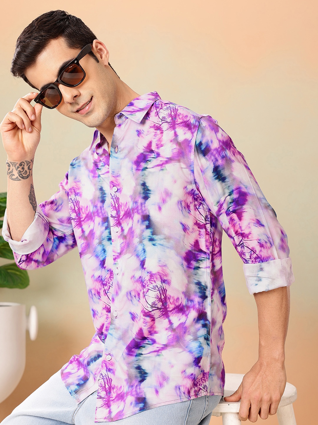 

Mast & Harbour Opaque Abstract Printed Casual Shirt, Purple
