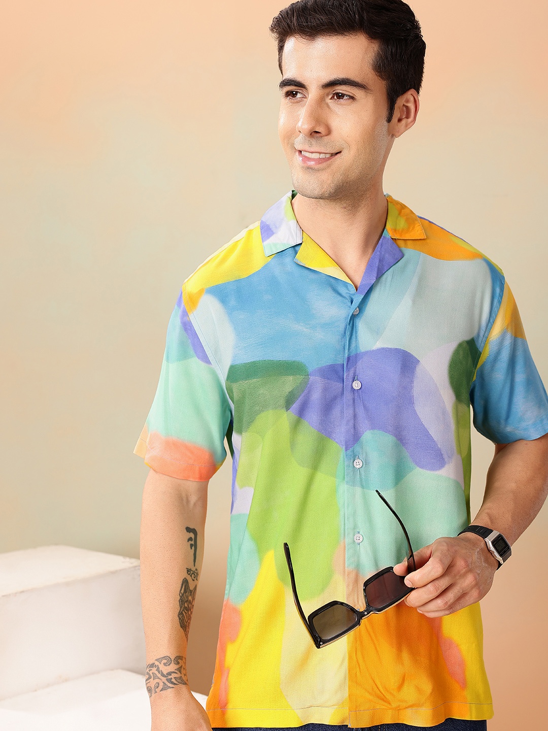 

Mast & Harbour Opaque Abstract Printed Casual Shirt, Blue