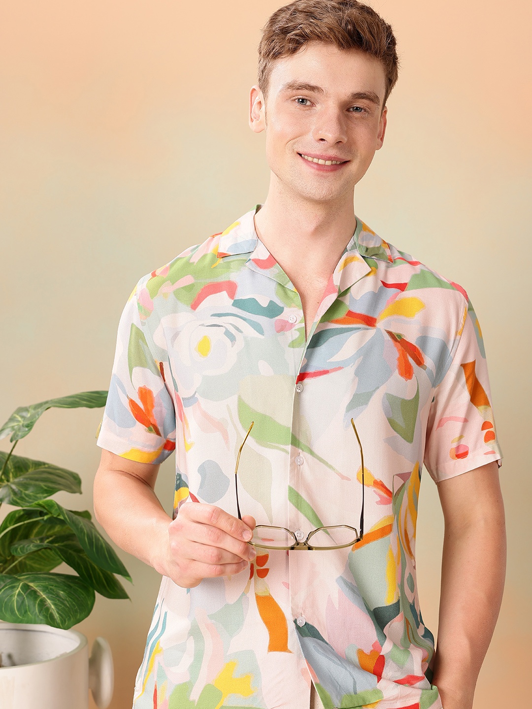 

Mast & Harbour Opaque Abstract Printed Casual Shirt, Beige