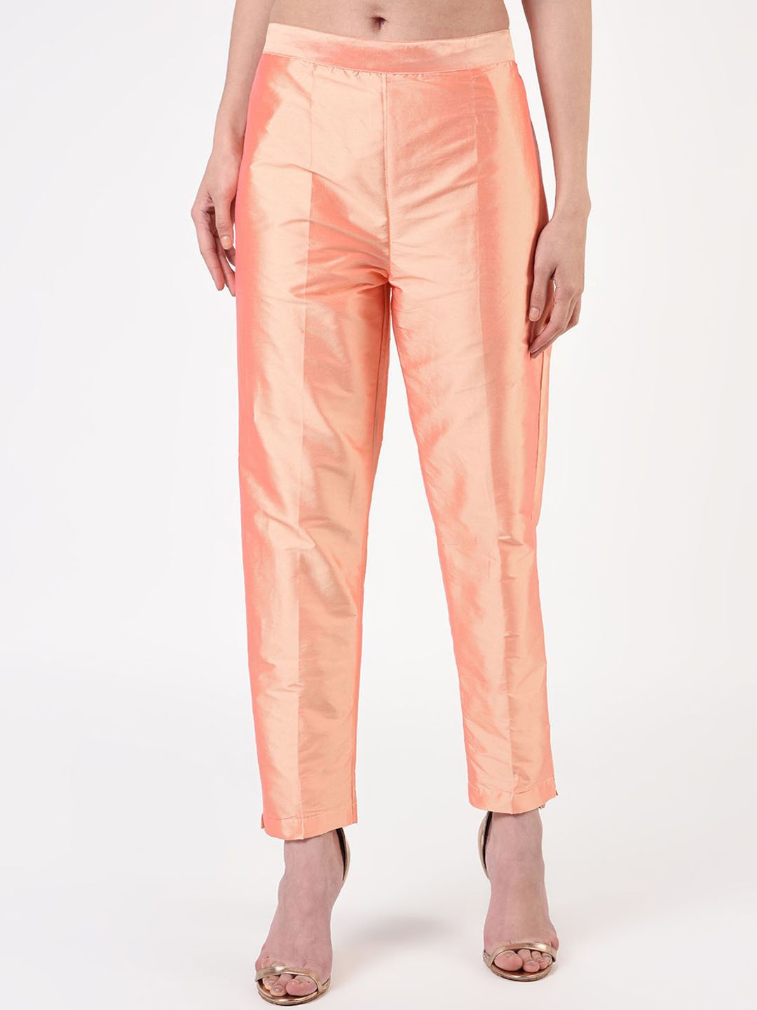 

FLOREOS Women Textured Relaxed Easy Wash Trousers, Peach