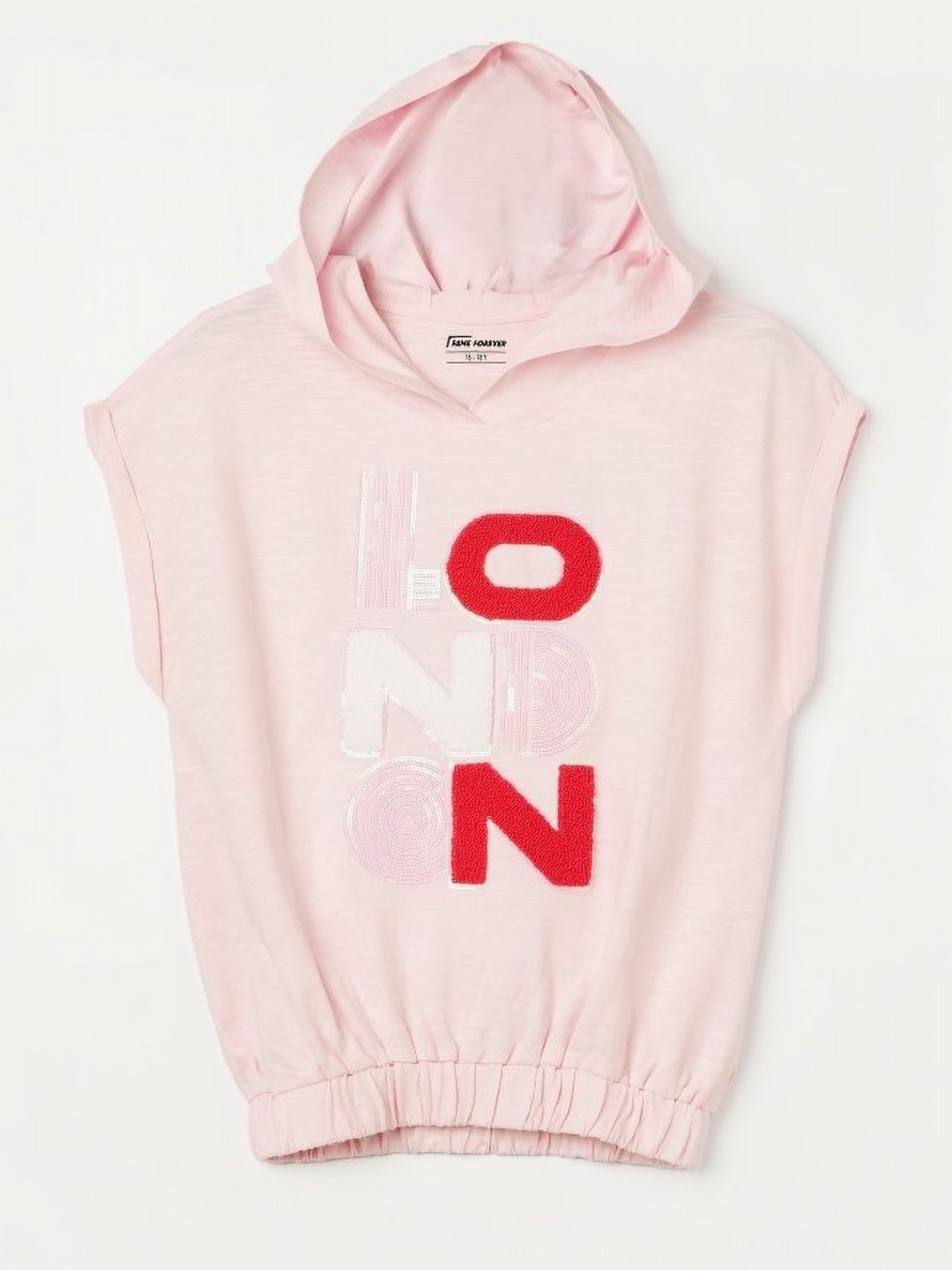 

Fame Forever by Lifestyle Girls Typography Embroidered Hooded T-shirt, Pink