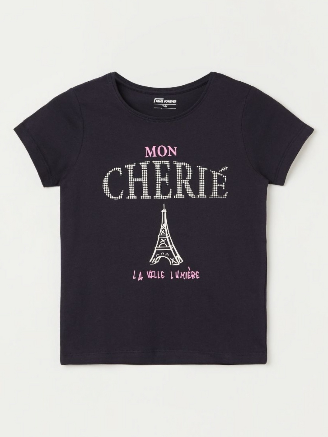 

Fame Forever by Lifestyle Girls Typography Printed Round Neck Cotton T-shirt, Navy blue