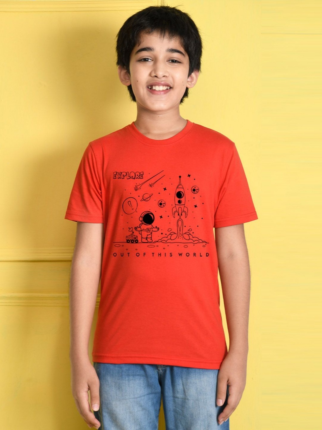 

NUSYL Boys Graphic Printed Round Neck Cotton T-shirt, Red