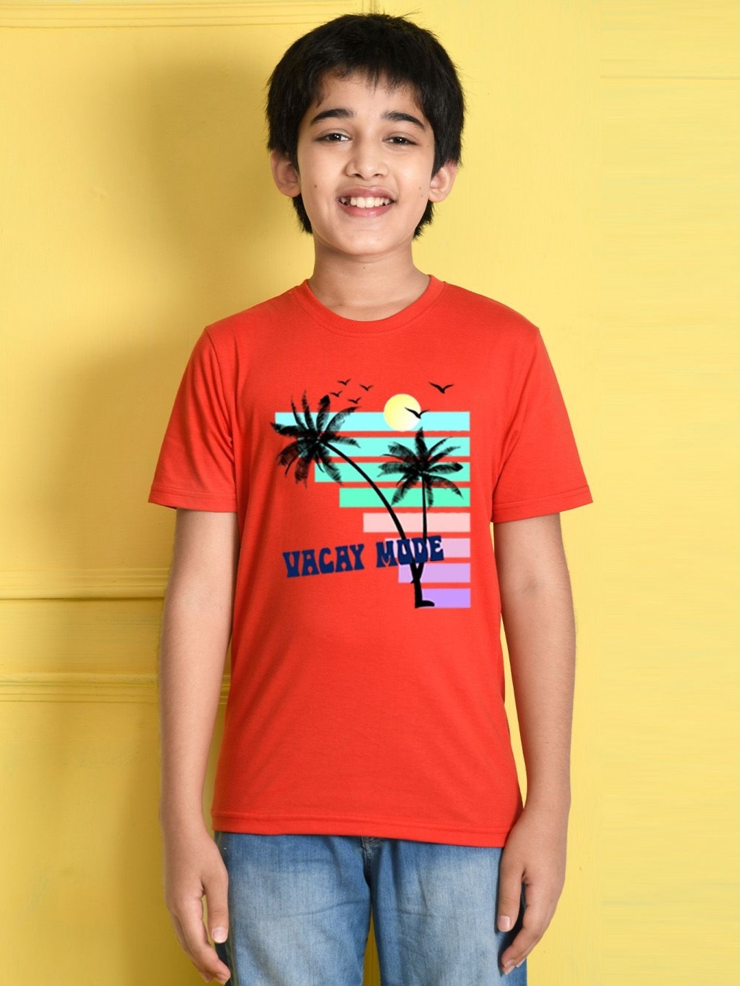 NUSYL Boys Graphic Printed Round Neck Cotton T-shirt, Red