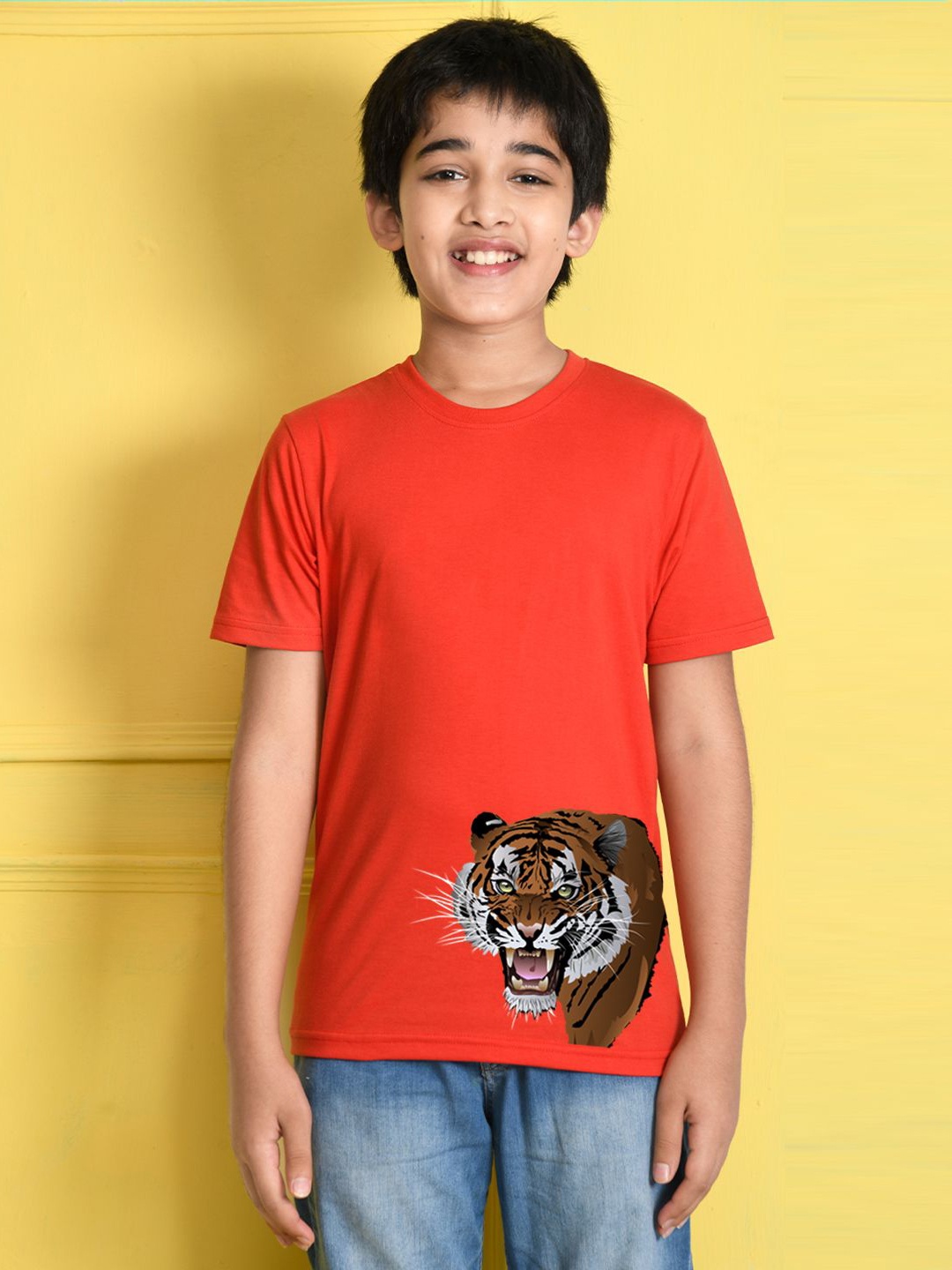 

NUSYL Boys Graphic Printed Round Neck Cotton T-shirt, Orange