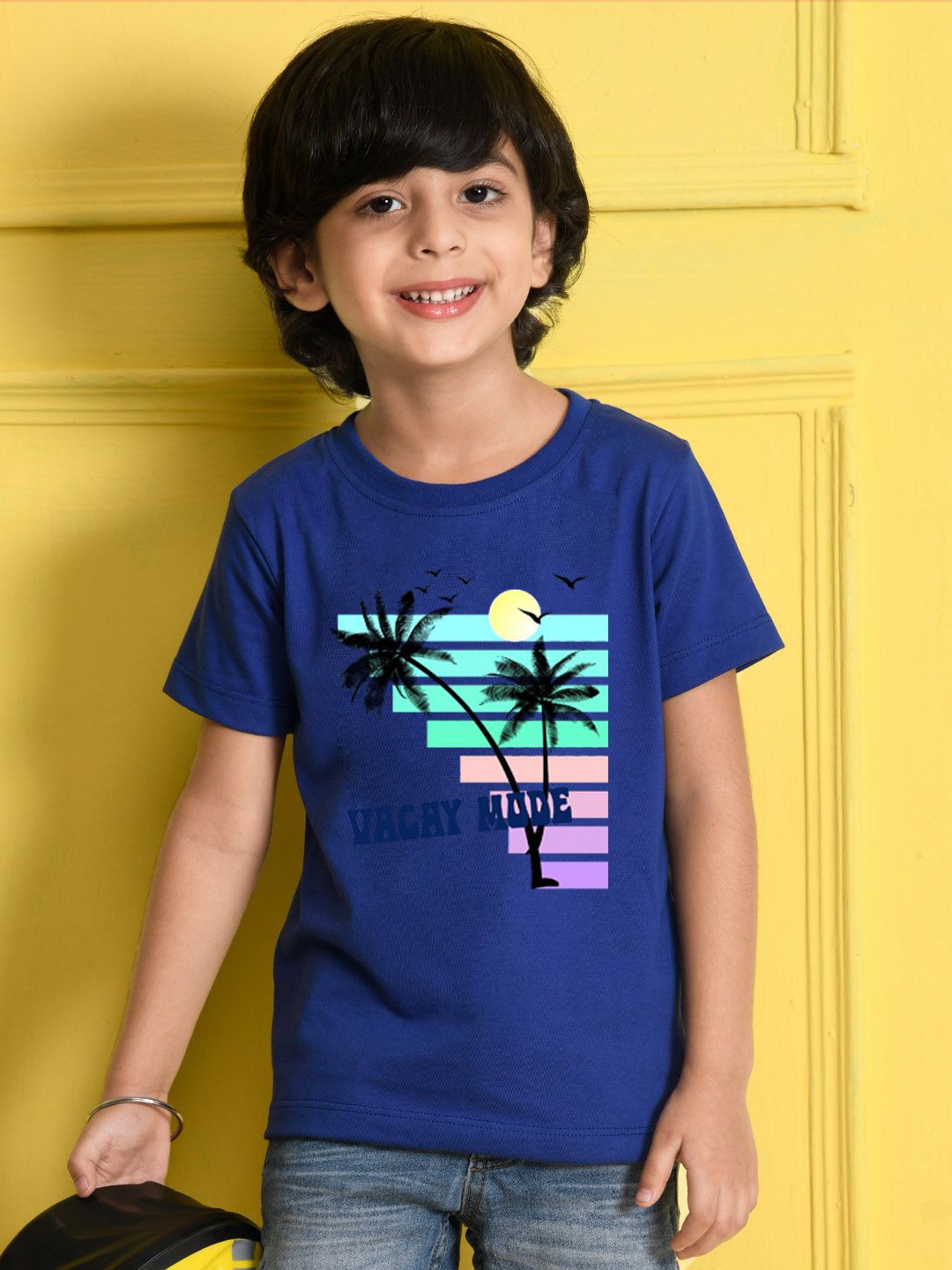 NUSYL Boys Graphic Printed Round Neck Cotton T-shirt, Blue