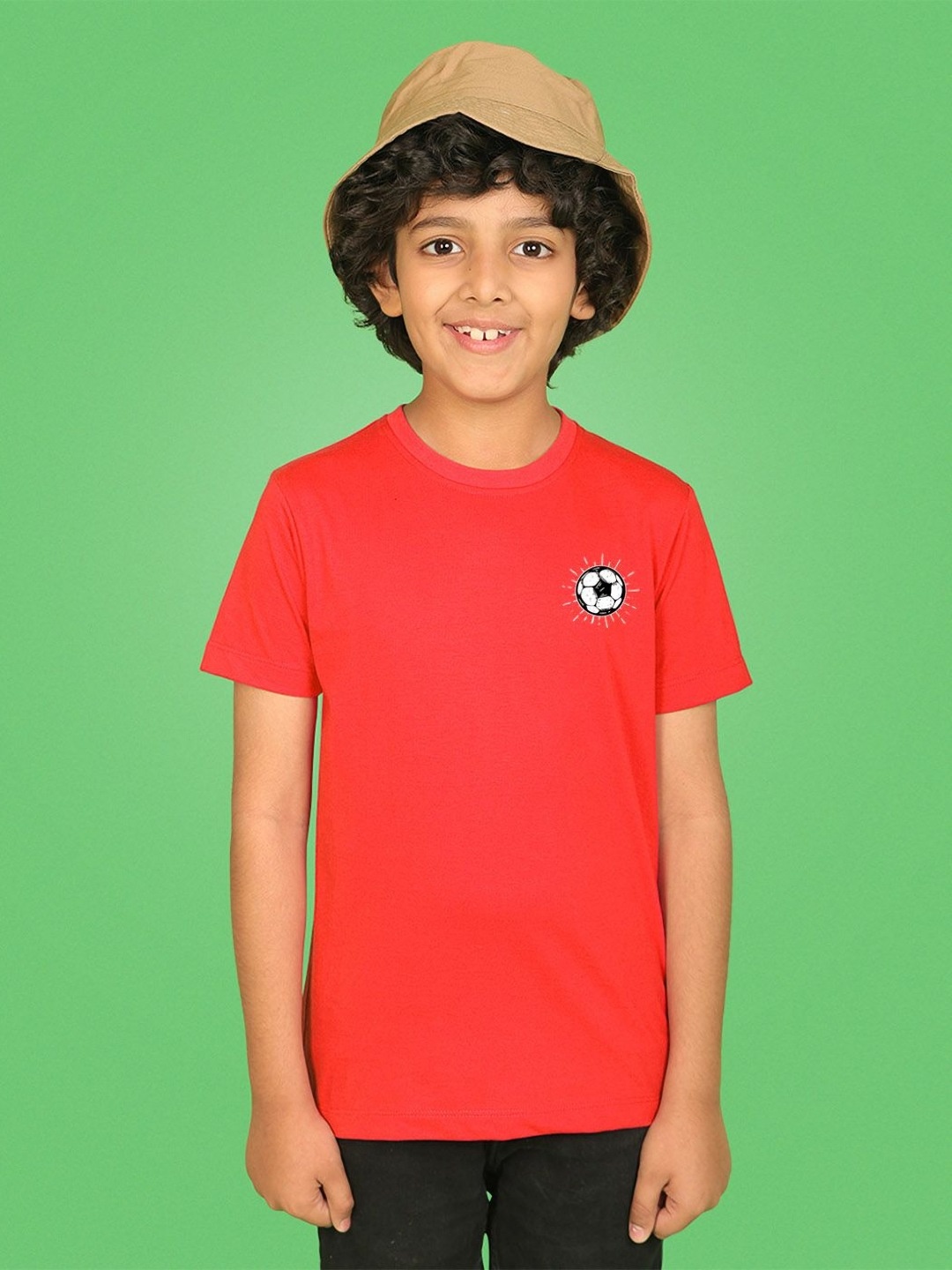 NUSYL Boys Graphic Printed Round Neck Cotton T-shirt, Red