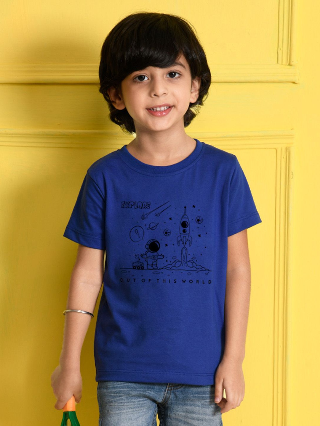 

NUSYL Boys Graphic Printed Round Neck Cotton T-shirt, Blue