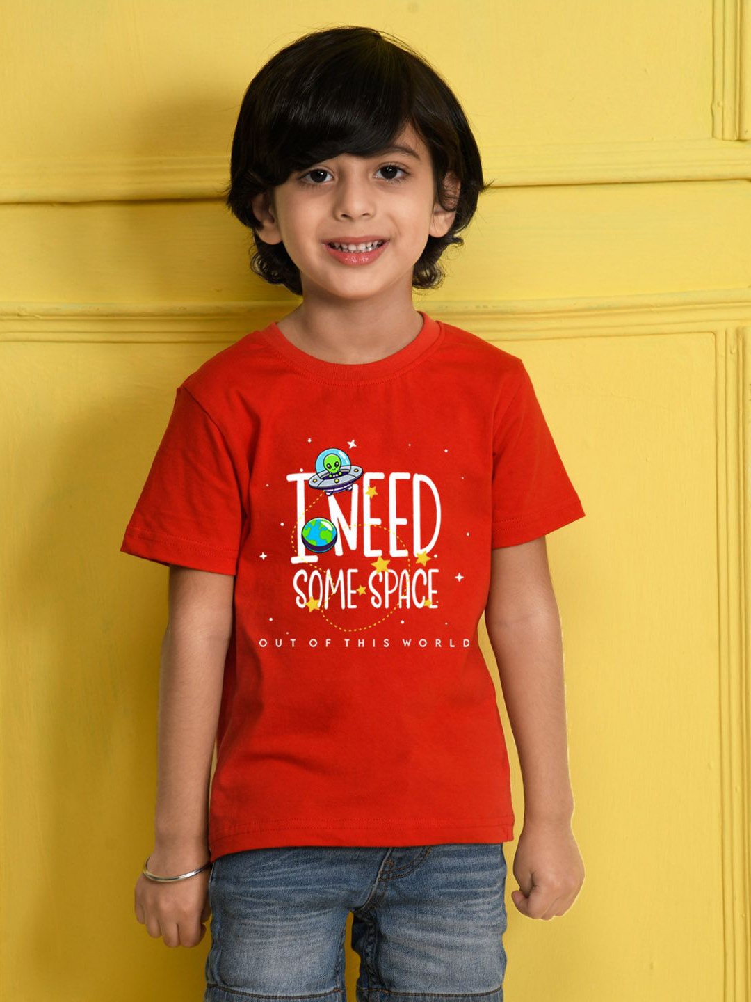 

NUSYL Boys Graphic Printed Round Neck Cotton T-shirt, Red