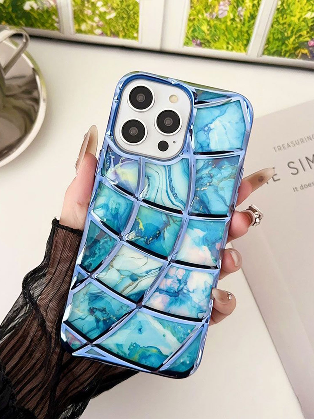 

Luxury Kase LK145 Electroplated Geometric iPhone 13 Pro Max Back Case, Blue
