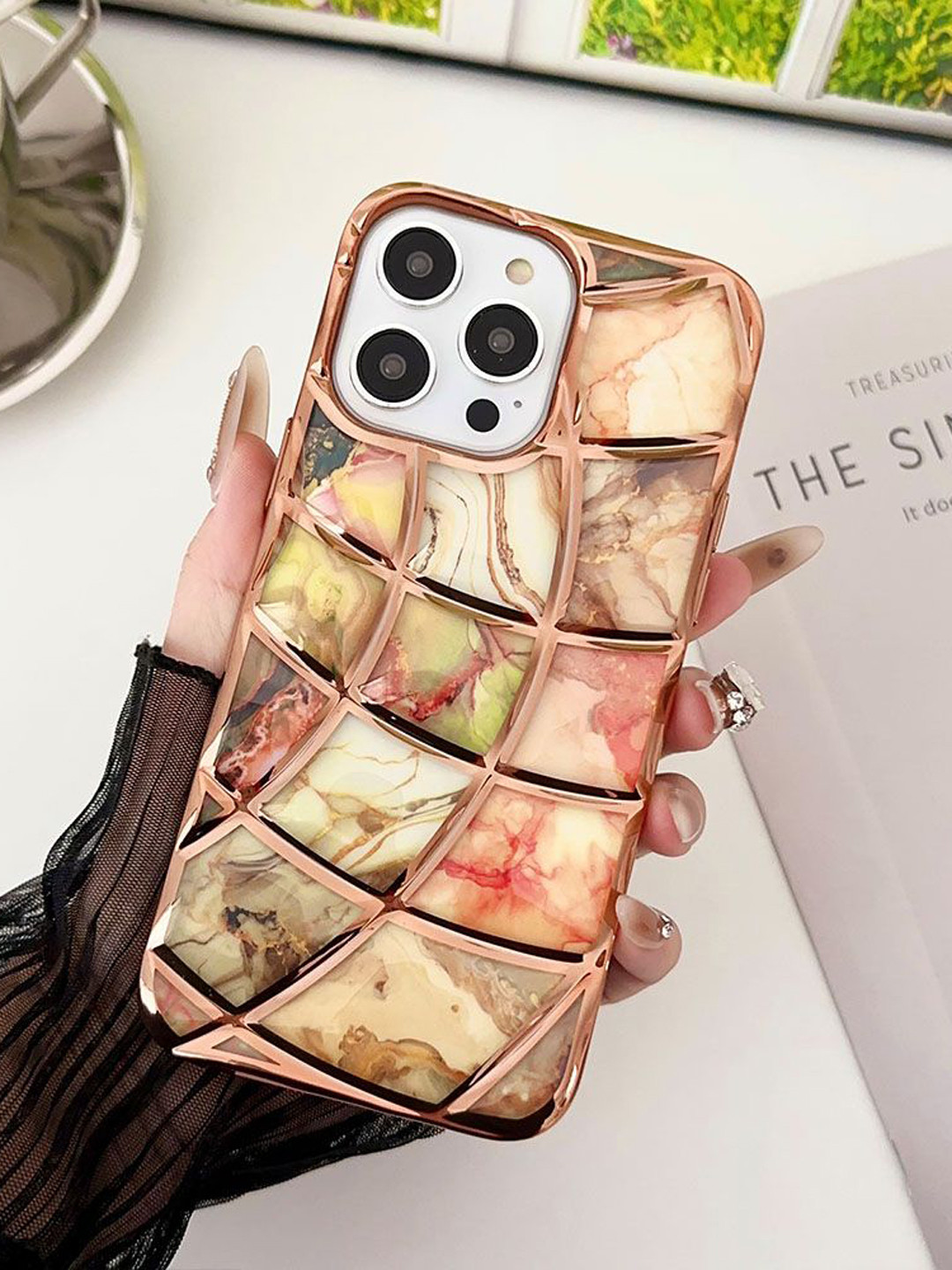 

Luxury Kase LK145 Electroplated Marble Look Soft Shell iPhone 12 Pro Back Case, Gold