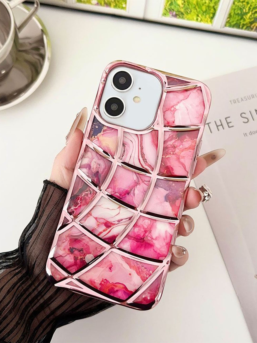 

Luxury Kase LK145 Electroplated Geometric iPhone 12 Back Case, Rose gold