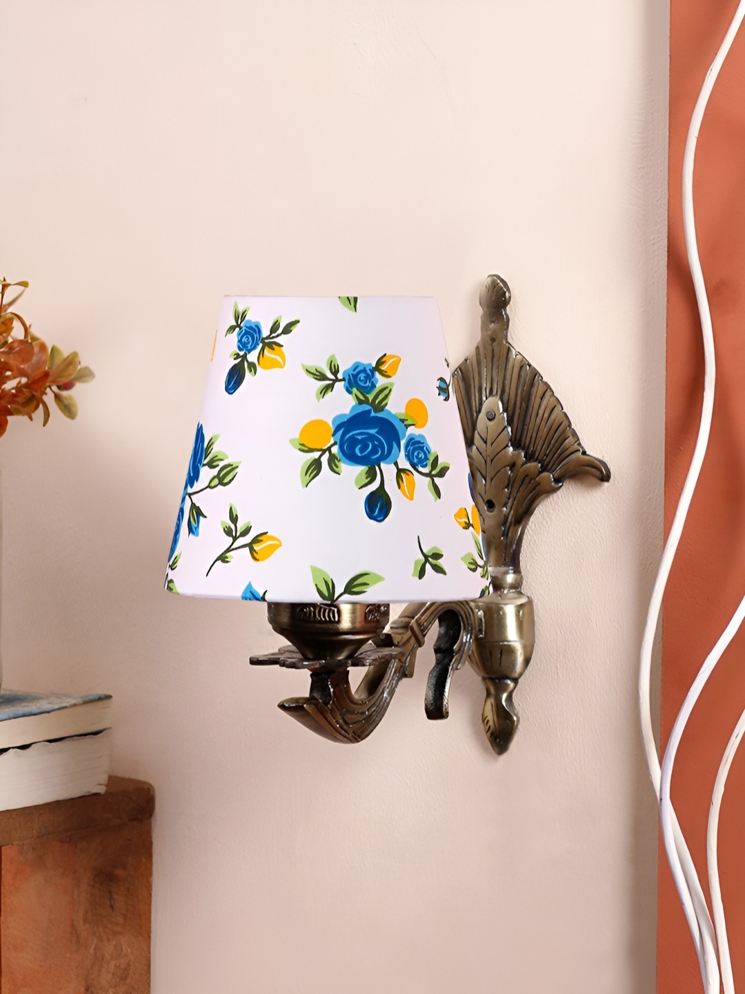 

Aura White & Blue Printed Metal Traditional Cylinder Shaped Wall Lamp