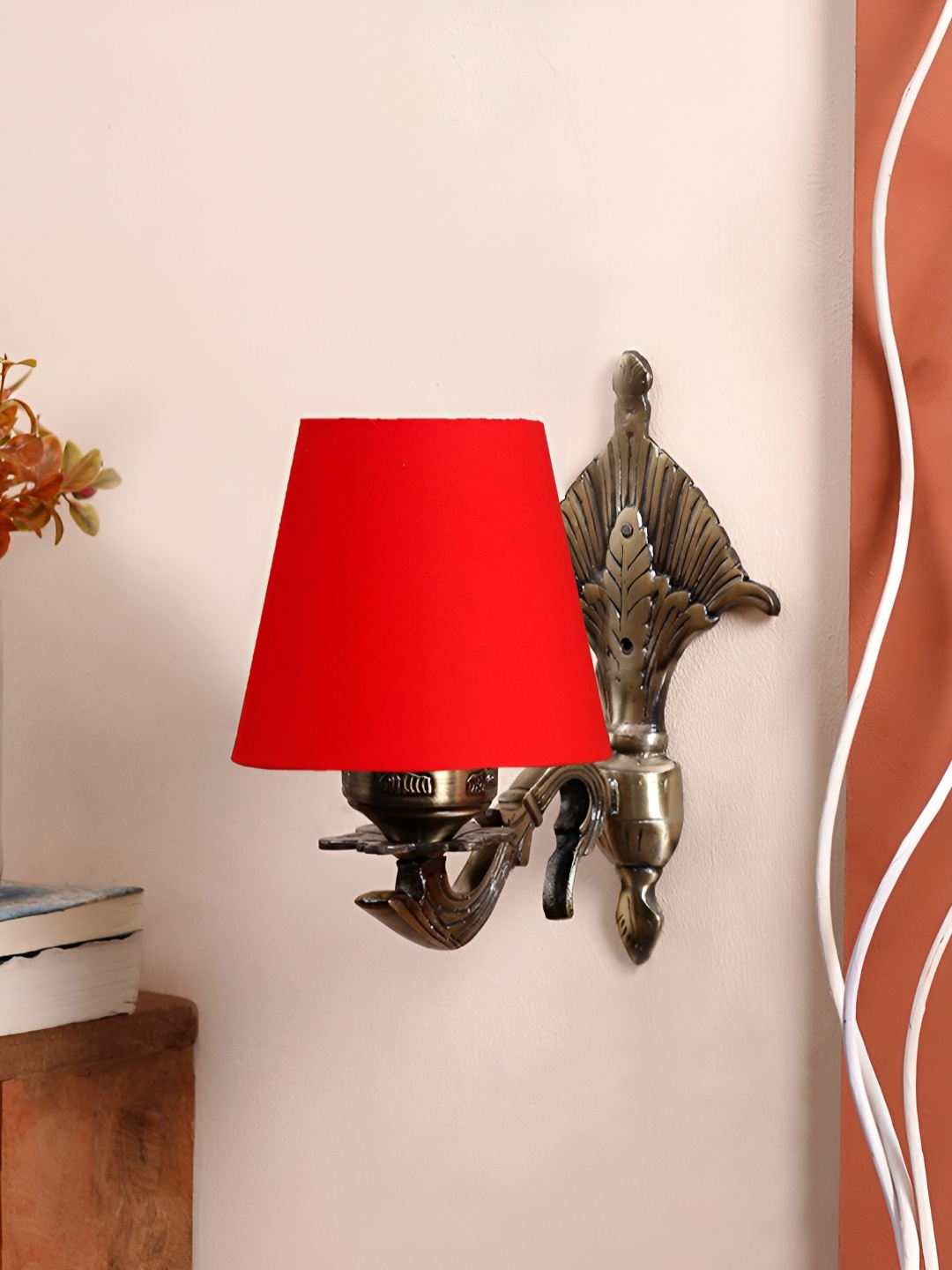 

Aura Red & Gold Toned Metal Traditional Cylinder Shaped Wall Lamp